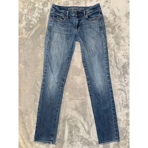 American Eagle Jeans Womens 2 Blue Skinny Stretch Medium Wash Distressed Stained